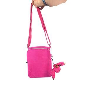 Kipling Crossbody Bag Womens Mini Pink Nylon Monkey Keychain Travel Zip Purse